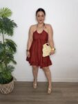 Vestido corto verano escote halterofilia terracota