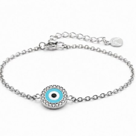 pulsera acero ojo turco cadena plata