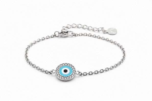 pulsera acero ojo turco cadena plata