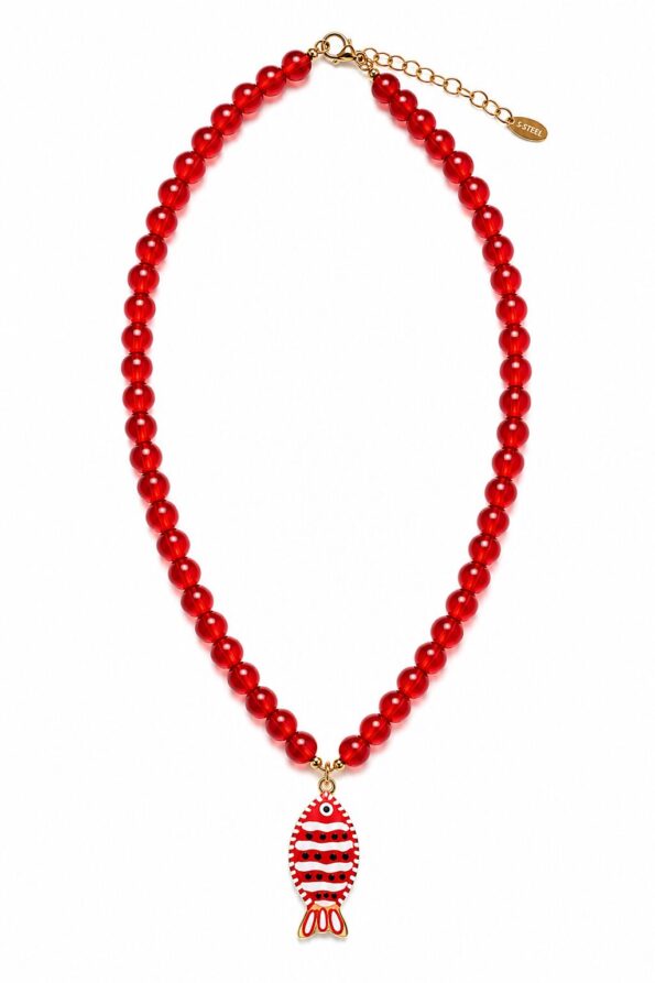 Collar cuentas pescao rojo moda tendencia verano cadiz mujer joven