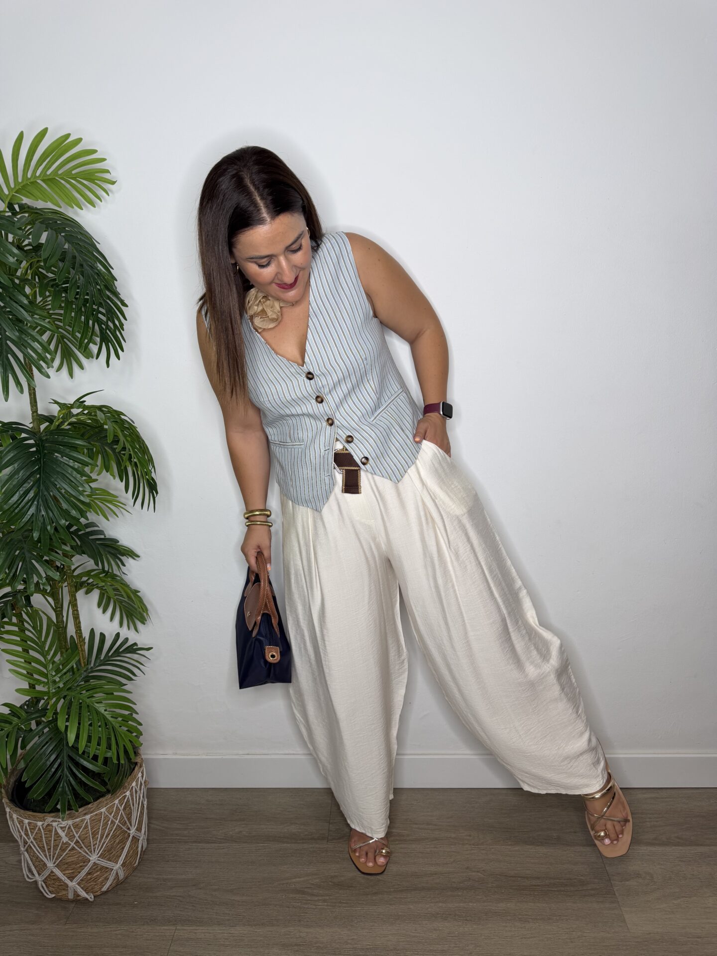 Pantalón BARREL con cinturón – BLANCO