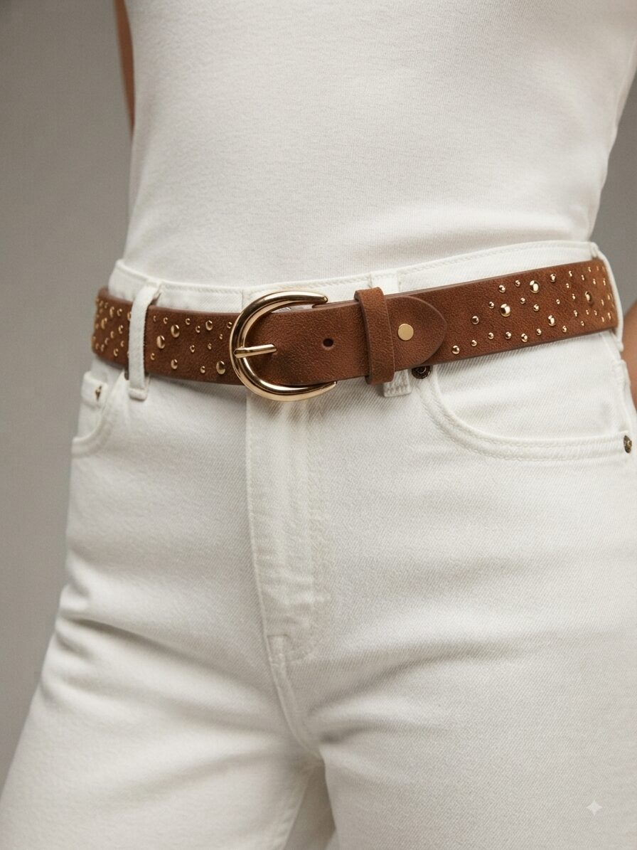 Cinturón antelina TACHAS – CAMEL