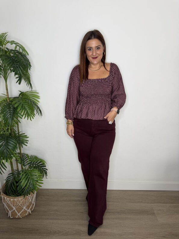 Denim WIDE leg burdeos